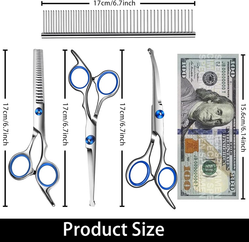 wikdey Dog Grooming scissors Kit,Includes Curved Thinning straight scissors,Comb,Grooming nail clipers,Nail Trimmer,Dog Grooming Scissors with Safety Round Tips,pet Grooming kit for Small Dogs&Puppies - Image 2